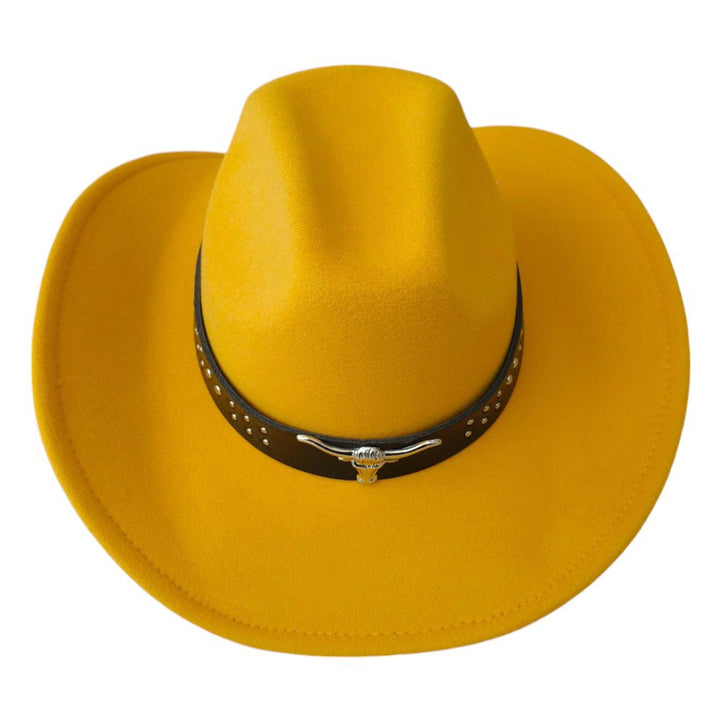 Gold-Steer Head Pointed Western Belt Pointed Cowboy Fedora Hat is a versatile accessory that adds a touch of Western flair to any outfit. With its pointed design and steer head embellishment, it is both stylish and functional. Made with high-quality materials, it is a durable and long-lasting addition to your wardrobe.