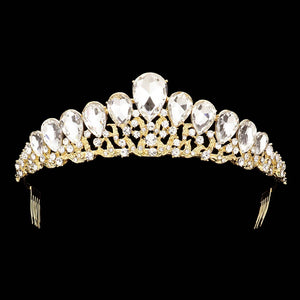 Gold Teardrop Accented Princess Tiara, sparkles with elegance. Crafted with quality materials, its teardrop accents are a beautiful complement to any special occasion outfit. Suitable for Weddings, Engagements, Birthday Parties, and Any Occasion You Want to Be More Charming. Be a princess on every occasion!