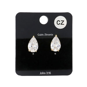 Gold Teardrop CZ Stone Stud Earrings, feature a dainty design to highlight your natural beauty. Crafted with Cubic Zirconia stones, these earrings are delicate and stylish. Perfect for everyday wear or special occasions. These earrings are a perfect gift choice for family members, and friends on any special day.