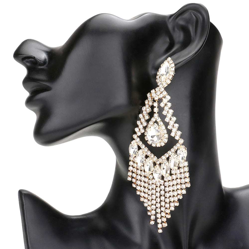 Gold Teardrop Crystal Rhinestone Chandelier Evening Earrings, are an elegant accessory for any special occasion. With its unique design, these earrings feature a beautiful combination of crystals and rhinestones. Awesome gift for birthdays, anniversaries, Valentine’s Day, or any special occasion. 