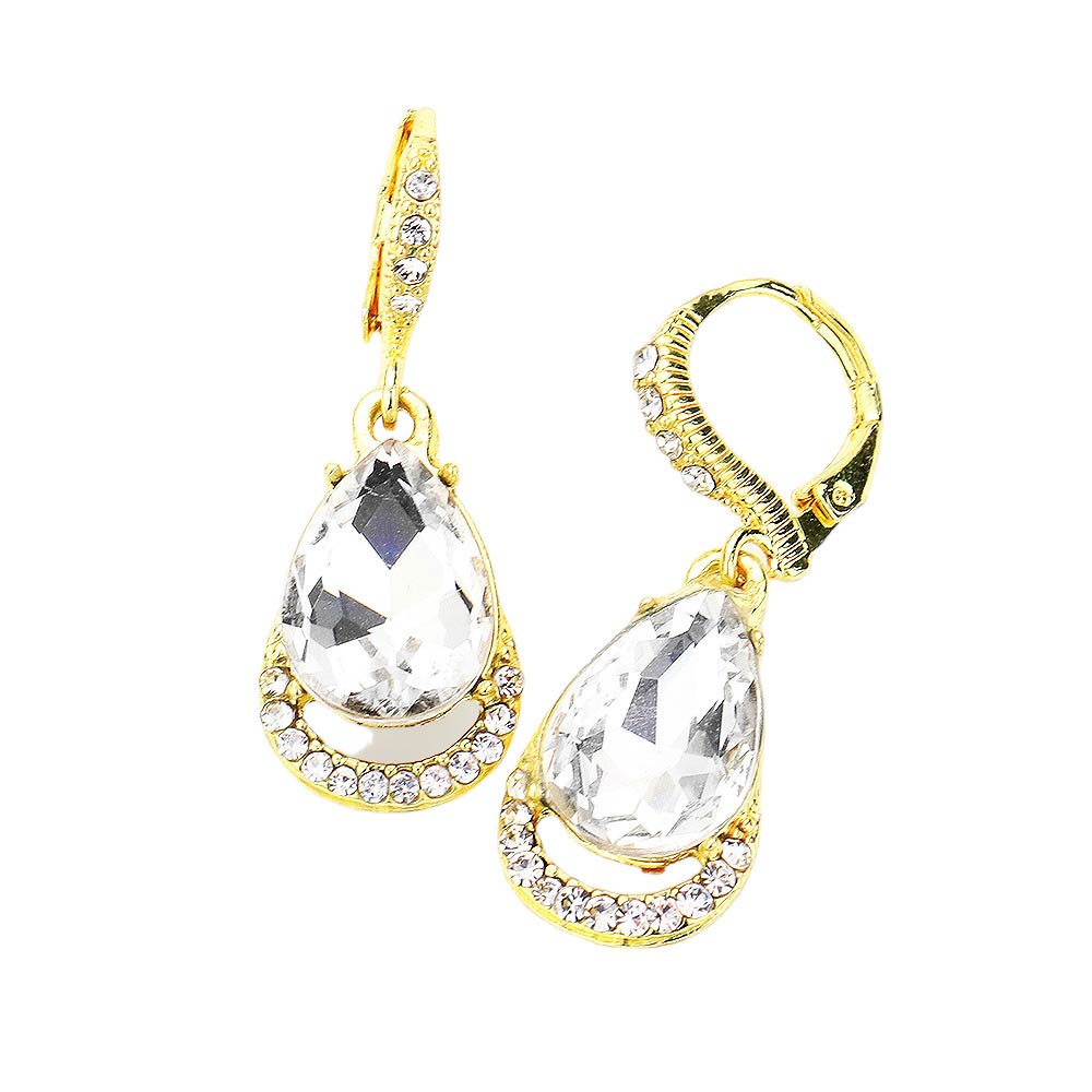 Gold Teardrop Stone Dangle Lever Back Evening Earrings, these elegant earrings feature a sparkling teardrop stone secured in a delicately crafted lever back closure. An awesome choice for wearing at parties. Perfect gift for Birthdays, anniversaries, Mother's Day, Graduation, Prom Jewelry, Just Because, Thank you, etc.