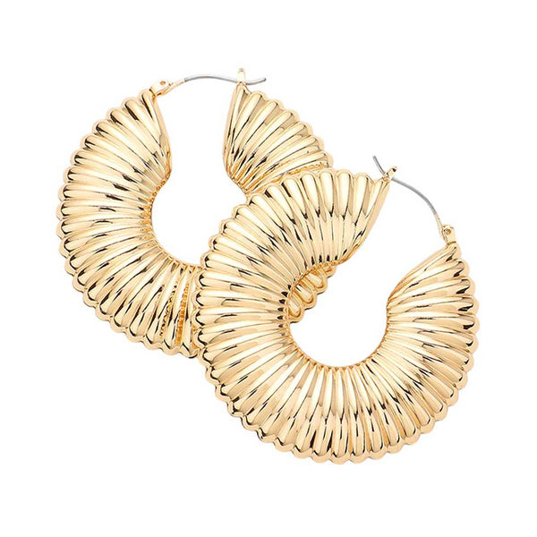 Gold These elegant Textured Metal Hoop Pin Catch Earrings add a touch of sophistication to any outfit. Expertly crafted from metal, the textured design of the hoop gives them a unique look, while the pin catch makes them secure and comfortable to wear. Enjoy the elegance of these earrings for any casual or formal look.