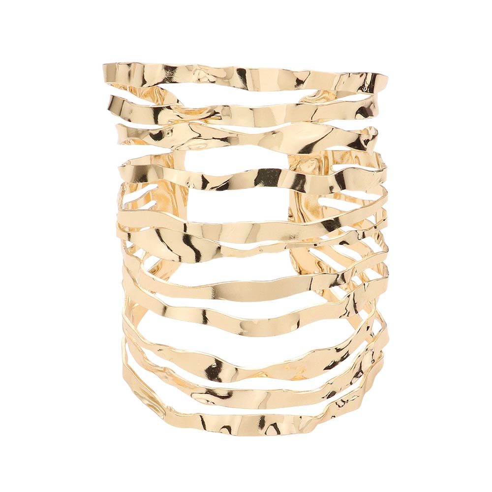 Gold Wavy Metal Split Cuff Bracelet, enhance your attire with these wavy metal split cuff bracelets to show off your fun trendsetting style. Perfect jewelry gift to expand a woman's fashion wardrobe with a classic, timeless style. Awesome gift for birthdays, Valentine’s Day, or any meaningful occasion.