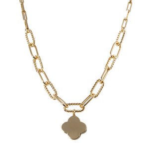 Gold White Gold Dipped Quatrefoil Pendant Necklace, Crafted from a white gold dipped base, the pendant features a stunning four-leaf clover design. The necklace also comes with an adjustable chain, providing a comfortable fit. Perfect gift for birthdays, anniversaries, Valentine's Day, or any special day.