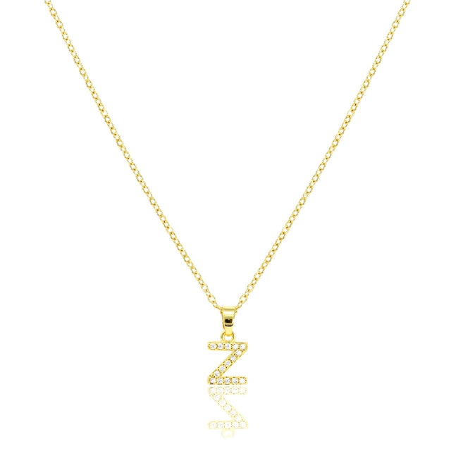 Gold Z Stainless Steel CZ Stone Paved Monogram Pendant Necklace is the perfect addition to any jewelry collection. The pendant features a beautifully crafted monogram design with sparkling CZ stones, adding a touch of elegance to any outfit. Made with high-quality stainless steel, this necklace is durable and long-lasting. Upgrade your style with this stunning pendant necklace