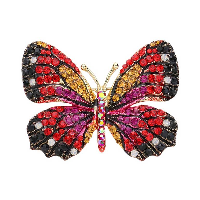 Gold Red Rhinestone Pave Butterfly Pin Brooch adds a touch of elegance to any outfit. Featuring dazzling rhinestones in a pave butterfly design, this pin exudes a sophisticated and polished look. Perfect for both casual and formal occasions, this versatile accessory will elevate any ensemble.