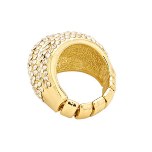 Gold Crystal Pave Stretch Ring, This elegant Crystal Pave Stretch Ring adds a touch of luxury to any outfit. Crafted from premium materials and boasting a stunning crystal pave construction, this ring is designed to last and provides an eye-catching sparkle. Add a touch of glamour to your look with this beautiful ring. 