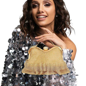 Gold Bling Pleated Evening Tote Crossbody Bag, is a perfect accessory for special occasions. Its stylish pleated design coupled with its clasp closure provides secure storage for small items while making a fashion statement, Its sturdy construction and adjustable straps make it a stylish and practical choice for any event.