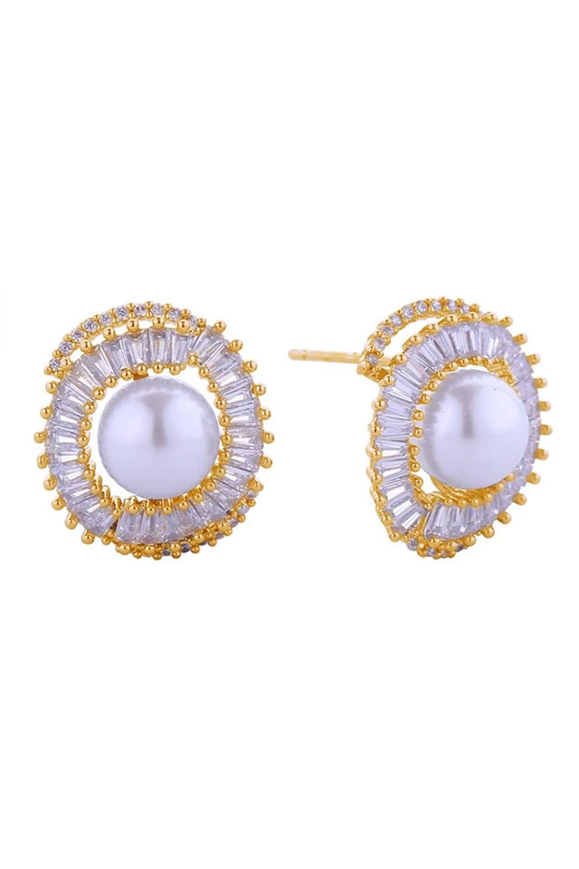 Gold Elevate your everyday elegance with these 14K Gold/White Gold Dipped Brilliance Pearl Post Earrings. Crafted from hypoallergenic brass with lustrous pearls and sparkling cubic zirconia accents, these 1.7cm studs offer timeless sophistication. Made in Korea with lead and nickel compliance, they're perfect for sensitive ears and all-day wear. A versatile essential that transitions seamlessly from office to evening.