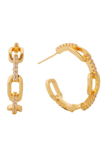 Gold Elevate your everyday look with these stunning 14K Gold/White Gold dipped chain link hoop earrings. Crafted from hypoallergenic brass and adorned with sparkling cubic zirconia accents, these 3cm hoops offer timeless elegance with a modern twist. Lead and nickel compliant for safe, comfortable wear.