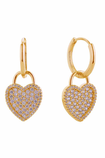 Gold Elegant 14K crystal heart drop huggie earrings designed for everyday wear and special occasions. Crafted from hypoallergenic brass with sparkling cubic zirconia accents, these earrings combine luxury with comfort. Measuring 3.1cm in diameter, they offer a delicate yet noticeable presence. Lead and nickel compliant, making them safe for sensitive skin. Perfect for layering or wearing solo, these versatile drops add a touch of sophistication to any look.