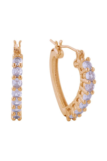 Gold Delicate cupid-shaped earrings featuring sparkling cubic zirconia pavé detailing. Crafted from brass with 14K gold or white gold dipping for a luxurious finish. The secure pincatch backing ensures all-day comfort and stability. Hypoallergenic design makes these earrings perfect for sensitive ears. Lead and nickel compliant for peace of mind. Measuring 2.3cm in diameter, they offer a refined, wearable size that complements any look.