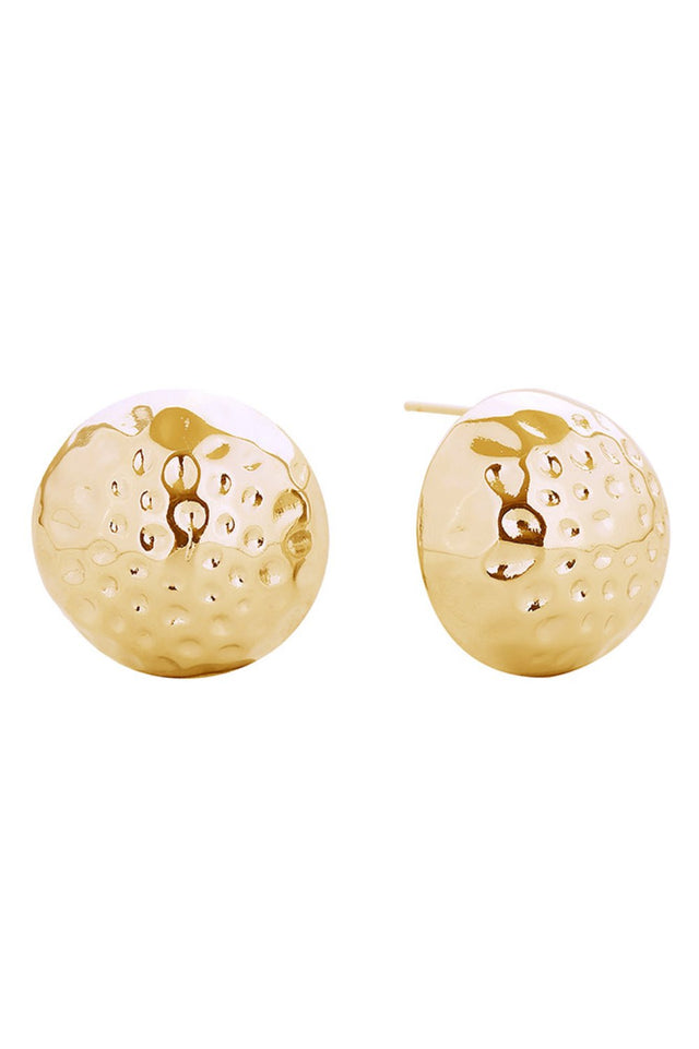 Gold Elevate your everyday look with these timeless 14K Gold and White Gold dipped dimpled round stud earrings. Crafted from hypoallergenic brass, they're gentle on sensitive skin while delivering a luxurious finish. Each earring measures 2.2cm, offering the perfect balance of presence and wearability. Lead and nickel compliant for peace of mind. Expertly made in Korea, these versatile studs transition seamlessly from day to night, adding subtle sophistication to any outfit.