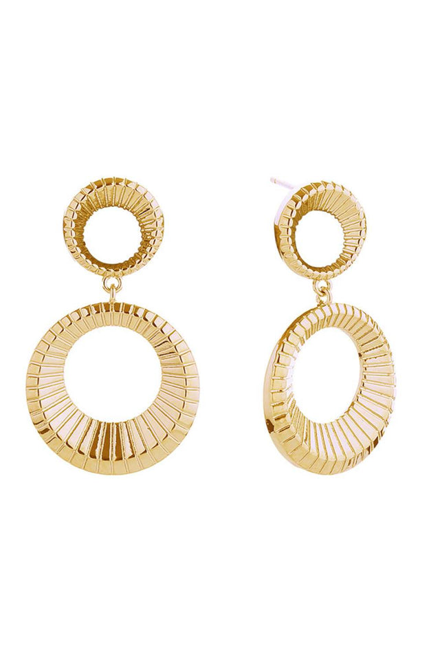 Gold Elegant double loop post earrings crafted in brass with 14K gold or white gold dipping. These hypoallergenic studs measure 2.3cm and are lead and nickel compliant, making them safe for sensitive skin. Expertly made in Korea, they offer timeless style with everyday wearability.