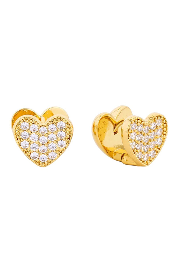Gold Elegant huggie earrings featuring a lustrous 14K gold and white dip finish, adorned with sparkling cubic zirconia pavé detailing. Crafted from hypoallergenic brass, these petite hoops measure 1.27cm in diameter perfect for everyday wear or layering. Lead and nickel compliant for sensitive skin. A timeless accessory that combines sophistication with comfort.