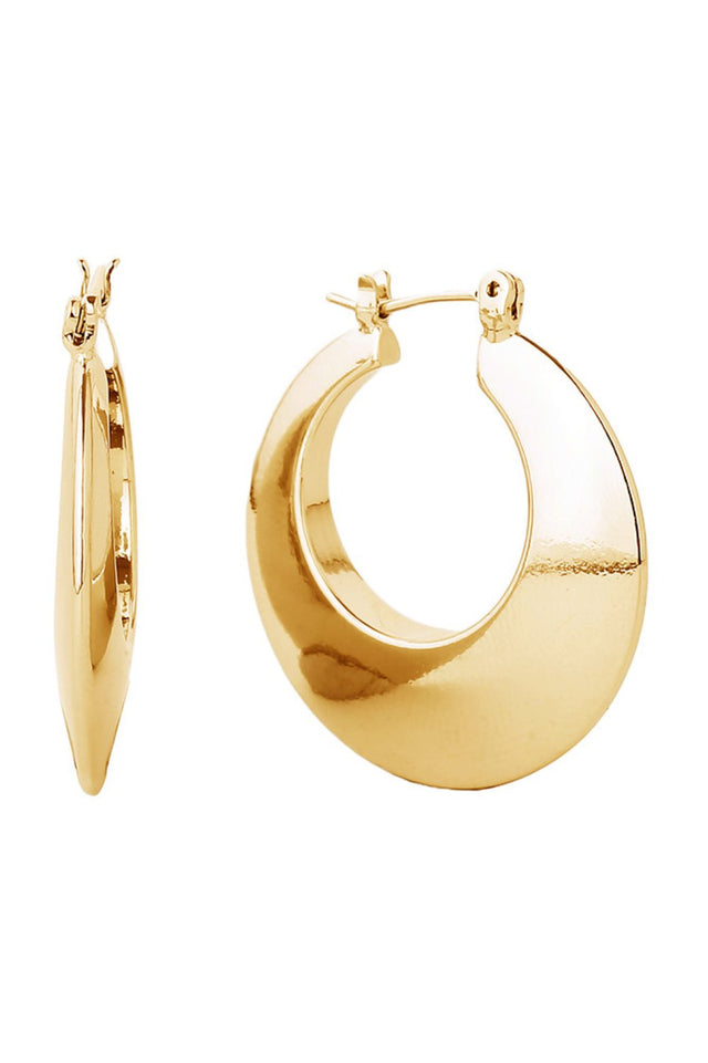 Gold Elegant hoop earrings crafted from hypoallergenic brass with a luxurious 14K gold and white dip finish. These timeless pieces feature a secure pin catch closure and measure 3.18cm in diameter the perfect size for everyday wear or special occasions. Lead and nickel compliant, making them safe for sensitive skin. A versatile addition to any jewelry collection.