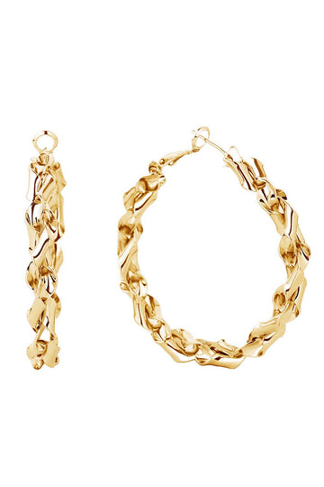 Gold Elegant post hoop earrings featuring a luxurious 14K gold and white gold dip finish. Crafted from hypoallergenic brass, these earrings are perfect for sensitive skin. With a generous 3.99cm diameter, they make a subtle yet sophisticated statement. Lead and nickel compliant for safe, worry-free wear. A versatile addition to any jewelry collection.