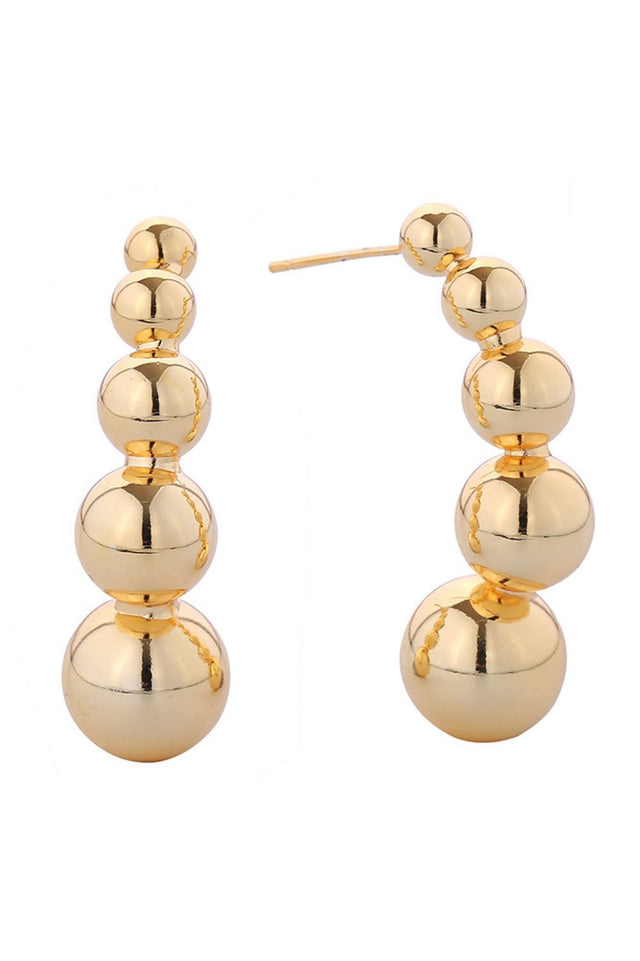 Gold Elegant linear ball drop post earrings crafted in brass with a luxurious 14K gold and white dip finish. These hypoallergenic earrings feature a sleek design with a 3.7cm diameter, making them a versatile addition to any jewelry collection. Lead and nickel compliant for safe, comfortable wear. Perfect for everyday elegance or special occasions.
