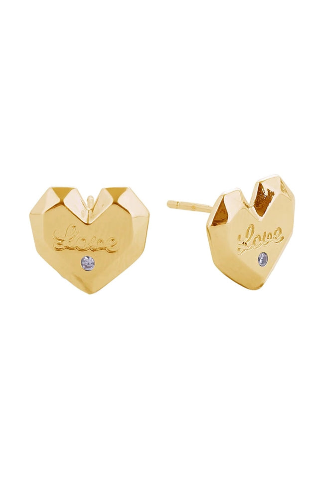 Gold Delicate post earrings featuring a charming "Love Actually" design, crafted in brass with 14K gold or white gold dipping. Set with sparkling cubic zirconia stones for timeless elegance. Hypoallergenic construction makes these perfect for sensitive ears. Measuring 1.2cm, they're the ideal size for everyday wear or layering. Lead and nickel compliant for peace of mind. Expertly made in Korea with attention to detail. A sweet addition to any jewelry collection.