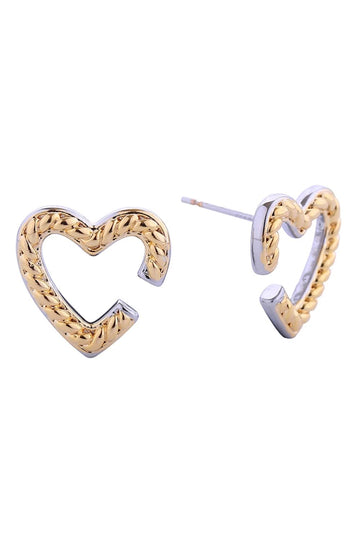 Gold Delicate mended heart post earrings crafted in brass with a luxurious 14K gold and white dip finish. These hypoallergenic studs feature a charming 1.5cm diameter design, perfect for everyday wear or special occasions. Lead and nickel compliant for safe, comfortable styling. A meaningful piece that celebrates resilience and beauty.