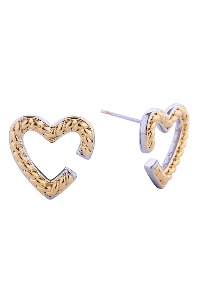 Gold Delicate mended heart post earrings crafted in brass with a luxurious 14K gold and white dip finish. These hypoallergenic studs feature a charming 1.5cm diameter design, perfect for everyday wear or special occasions. Lead and nickel compliant for safe, comfortable styling. A meaningful piece that celebrates resilience and beauty.