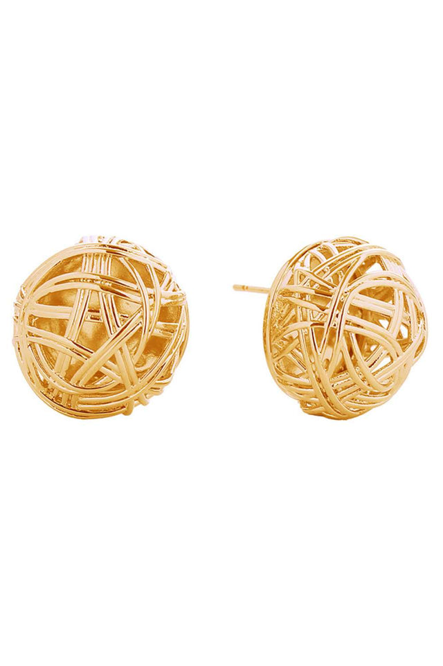 Gold Delicate nest-inspired post earrings crafted in brass with 14K gold and white gold dipping. These hypoallergenic studs measure 1.9cm and are lead and nickel compliant, making them safe for sensitive ears. Expertly made in Korea, they're the perfect everyday accessory that combines elegance with comfort.