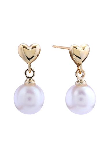 Gold Delicate pearly heart post earrings crafted in brass with 14K gold and white dipping. Each earring measures 1.6cm in diameter, offering a subtle yet elegant statement. Hypoallergenic design makes them perfect for sensitive skin. Lead and nickel compliant for safe, worry-free wear. An understated piece that transitions effortlessly from day to evening.