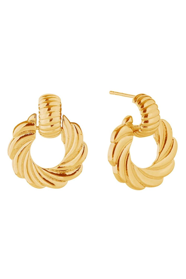 Gold Elegant spiral whirl post earrings crafted in brass with 14K gold or white gold dipping. These hypoallergenic studs feature a mesmerizing twisted design with a 2cm diameter, perfect for everyday wear or special occasions. Lead and nickel compliant for sensitive skin. Expertly made in Korea with quality craftsmanship you can trust.