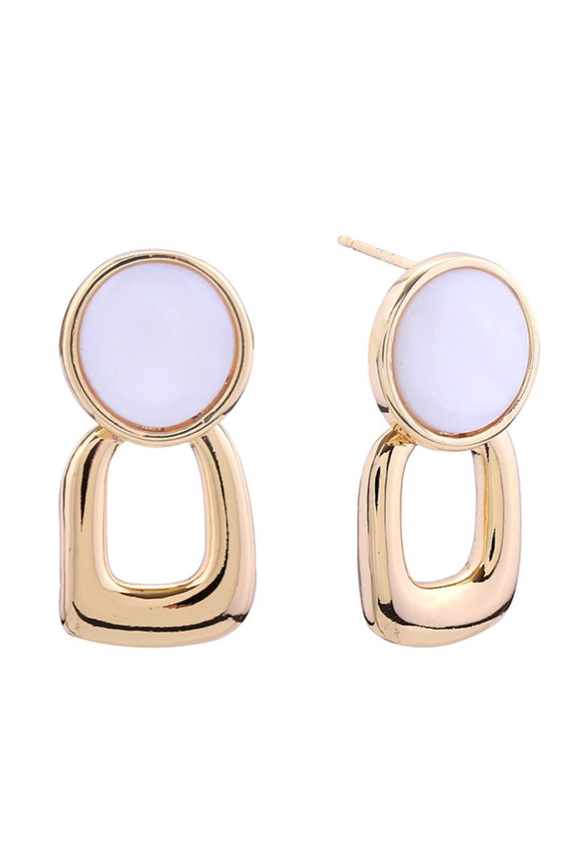 Gold Elegant square drop button post earrings crafted in brass with a luxurious 14K gold or white gold dip finish. Featuring stunning white-abalone shell accents, these hypoallergenic earrings are perfect for sensitive skin. Each earring measures 2.5cm in diameter, offering a sophisticated statement without overwhelming your look. Lead and nickel compliant for peace of mind. Expertly made in Korea with attention to detail and quality craftsmanship.