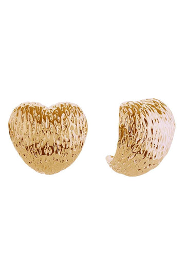 Gold Delicate 14K textured puff heart post earrings crafted from hypoallergenic brass. Each earring measures 1.8cm in diameter, offering a charming, wearable size perfect for everyday elegance. Lead and nickel compliant for sensitive skin. A timeless addition to any jewelry collection.