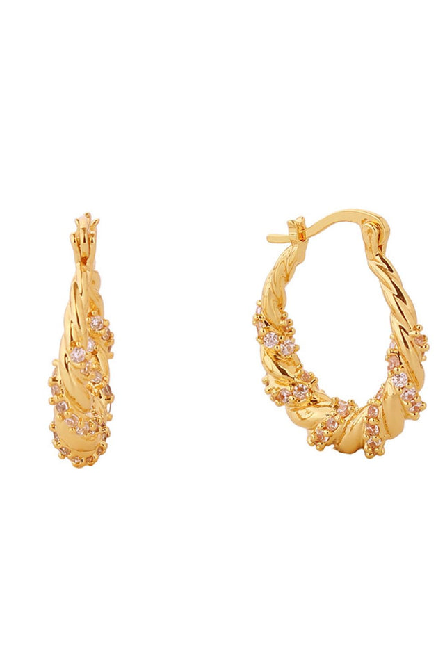 Gold Elevate your everyday look with these stunning 14K Gold/White Gold Dipped Twisted Rope Pincatch Earrings. Crafted from quality brass and adorned with sparkling cubic zirconia, these petite 2.2cm earrings deliver maximum elegance in a minimalist design. Hypoallergenic and lead and nickel compliant, they're perfect for sensitive ears. The twisted rope detailing adds texture and dimension, while the secure pincatch closure keeps them safely in place throughout your day.