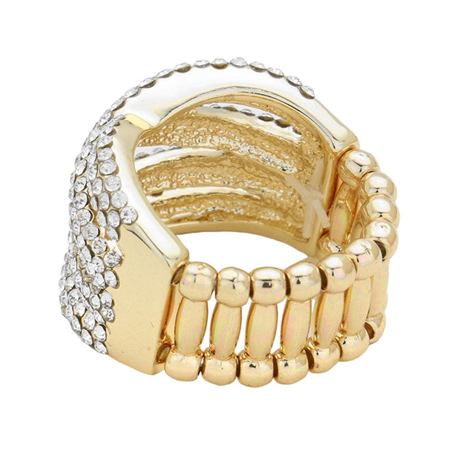 Gold Clear Twisted Rhinestone Stretch Ring, is a beautifully crafted design that adds a gorgeous glow to your special outfit. This rhinestone stretch ring fits your lifestyle on special occasions! This rhinestone stretch ring is the ideal gift for your loved ones, Lover, girlfriend, wife, mother, couple, Valentine, etc.