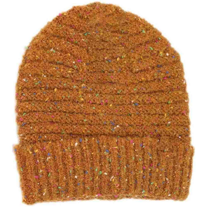 GoldenCamel  Confetti Boucle Knit Cuff Beanie offers expert-level warmth and style with its textured boucle knit fabric. Designed for a secure, comfortable fit, the cuffed edge provides additional insulation around the forehead and ears. This beanie’s subtle confetti pattern adds visual interest without overwhelming your look, making it a versatile accessory for both outdoor activities and casual wear in cooler climates. Durable and soft, it’s a refined choice for those seeking functional winter headwear. 