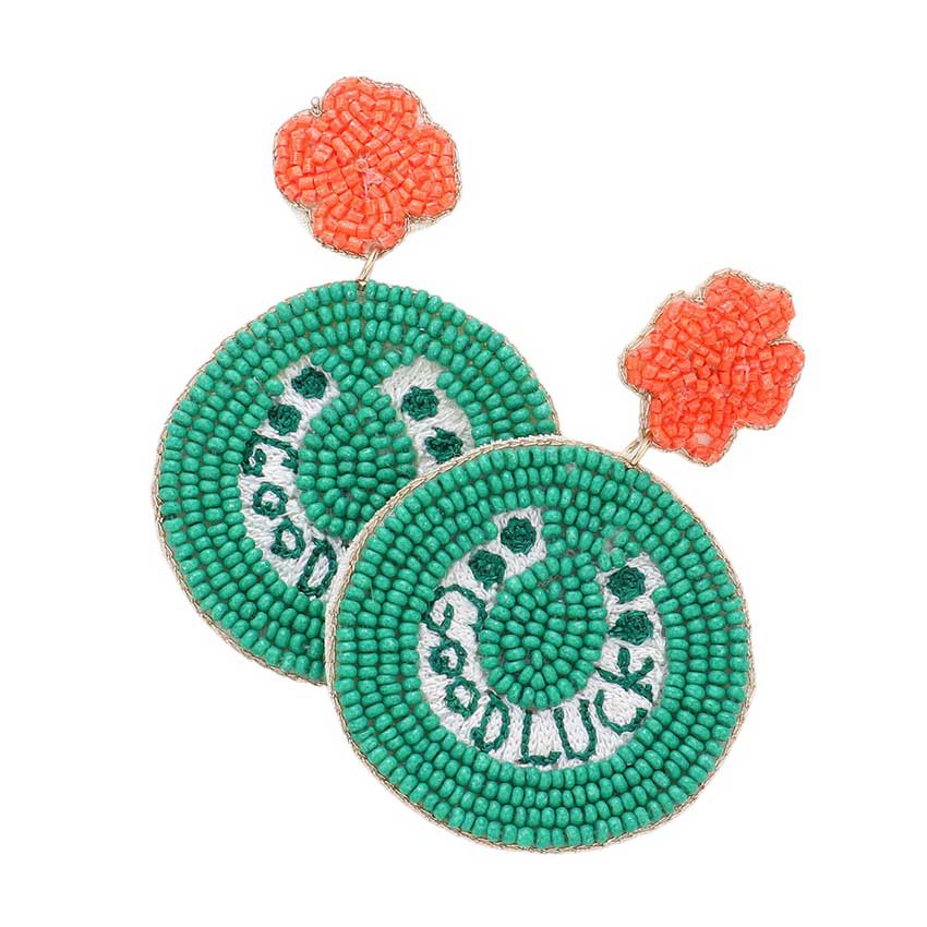 Good Luck Message St. Patrick's Day Felt Back Clover Horseshoe Link Dangle Earrings, Celebrate St. Patrick's Day in style with these Good Luck Message Dangle Earrings. Made of durable felt, these earrings feature a lucky clover and horseshoe link design. Perfect for adding some festive charm to your outfit.