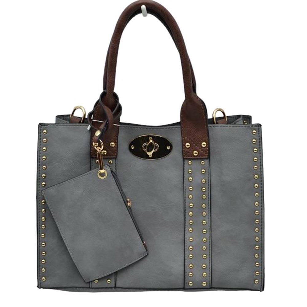 Gray Faux Leather Top Handle Tote Bag With Purse, is a stylish and durable bag made of high-quality faux leather. Its spacious top handle design allows for comfortable carrying and the detachable purse adds extra convenience. The bag is designed to last for years to come. Perfect gift for family members on any day.