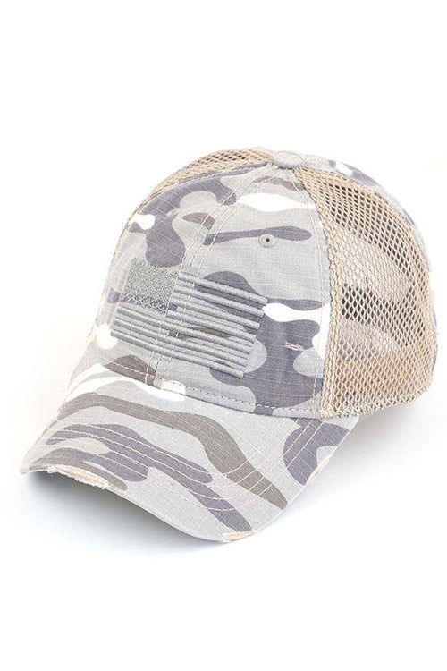 C.C Women's American Flag Embroidery Camo Baseball Cap 4th of July - Heather Dark Gray