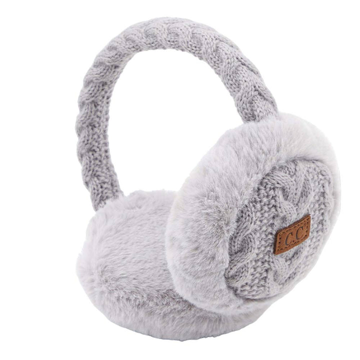 Gray C.C Cable Knit Faux Fur Earmuff, is sure to keep you warm in the cold. The cable knit exterior is soft and cozy, while the faux fur interior adds extra warmth and comfort. Perfect for winter weather, these earmuffs are stylish and practical. Perfect winter gift idea for fashion loving close ones.