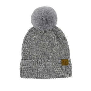 Gray C.C Sequin with Pom Beanie Hat, stay cozy and stylish this winter with our unique beanie hat. Crafted from a soft and comfortable material. It's the autumnal touch you need to finish your outfit in style. Awesome winter gift accessory for birthdays, Christmas, holidays, anniversaries, family, and loved ones.