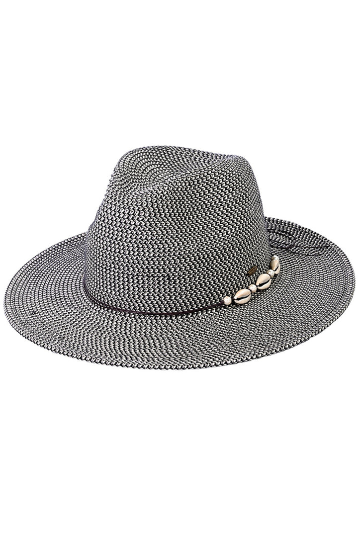 Gray C.C Shell and Pearl Trim Band Panama Sunhat is the must-have accessory for any sunny day. Its unique shell and pearl trim band adds a touch of elegance, while the high-quality construction ensures lasting wear. Keep yourself protected from the sun while looking effortlessly stylish.