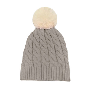 Gray Cable Knit Faux Fur Pom Pom Beanie Hat, is a great way to stay warm in cold weather. The faux fur adds an extra layer of insulation to keep you extra cozy, while the cable knit adds an elegant texture. The pom pom on top adds a touch of fashion for a stylish look. Perfect gift for the persons you care about the most.