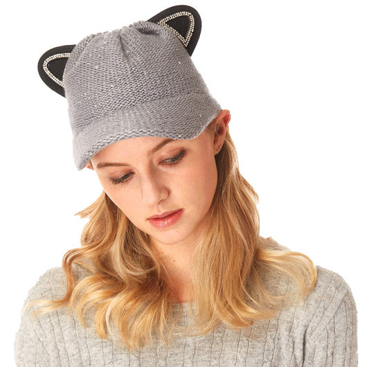 Solid Cat Ear Slouchy Newsboy Cap