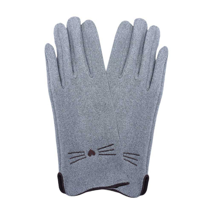 Gray-Cat Pointed Faux Suede Smart Touch Gloves, keep your hands warm and stylish while using your smartphone. Made with faux suede, they provide a comfortable fit and a cute cat design. Stay connected and fashionable this winter. It is an incomparable gift to the one you love the most.