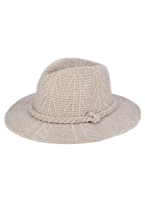 Gray Chenille Pattern Fedora Hat with Braided Band Grey Mesh Braided Fedora Hat with Stripe Trim – Suits & More main image 3