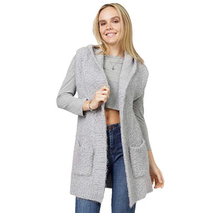 Gray Cozy Knit Hooded Vest, delicate, warm, on-trend & fabulous, a luxe addition to any cold-weather ensemble. This hooded vest with a Maggie sleeve is the perfect accessory featuring the oh-so-trendy soft chic garment, which keeps you warm, and a toasty, sleeveless vest. Perfect Gift for wife, mom, birthday, holiday, etc.