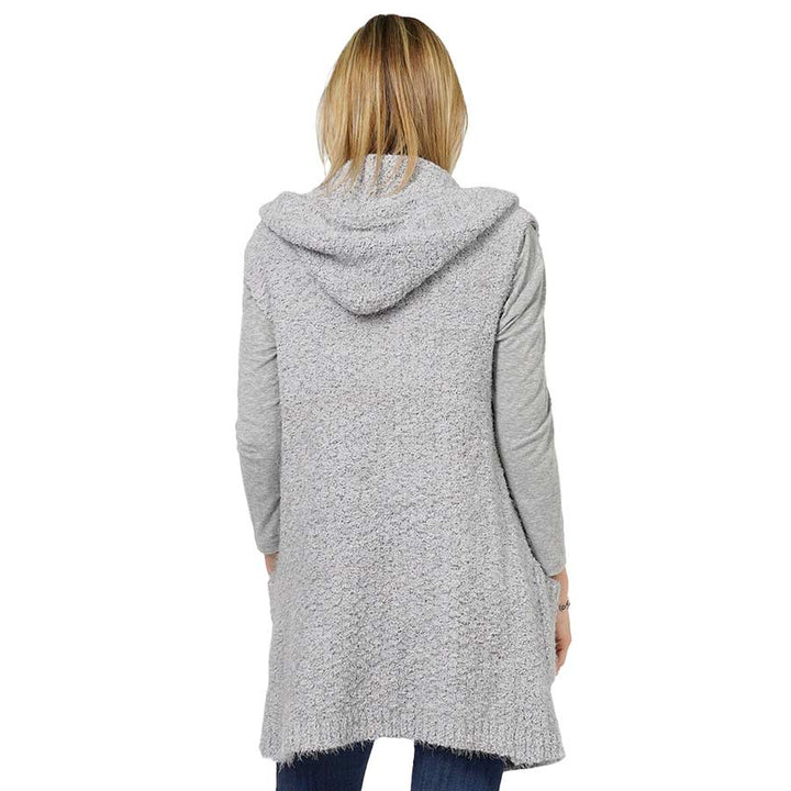 Gray Cozy Knit Hooded Vest, delicate, warm, on-trend & fabulous, a luxe addition to any cold-weather ensemble. This hooded vest with a Maggie sleeve is the perfect accessory featuring the oh-so-trendy soft chic garment, which keeps you warm, and a toasty, sleeveless vest. Perfect Gift for wife, mom, birthday, holiday, etc.