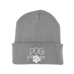 Gray Dog Mom Message Paw Pointed Solid Knit Beanie Hat, This adorable accessory not only keeps you warm but also proudly displays your status as a devoted dog mom. It's the perfect gift for the dog lover in your life, making chilly days a little brighter and a lot more fashionable.