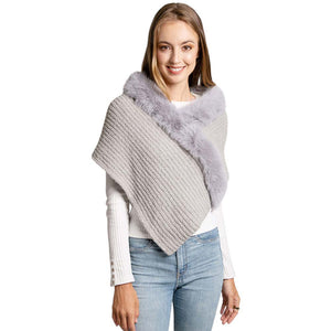 Gray This Faux Fur Pointed Solid Ribbed Shawl is the perfect choice for effortless style and warmth. It goes with every winter outfit and gives you a beautiful outlook everywhere. Perfect Gift for Wife, Mom, Birthday, Holiday, Anniversary, Fun Night Out. Happy Winter!