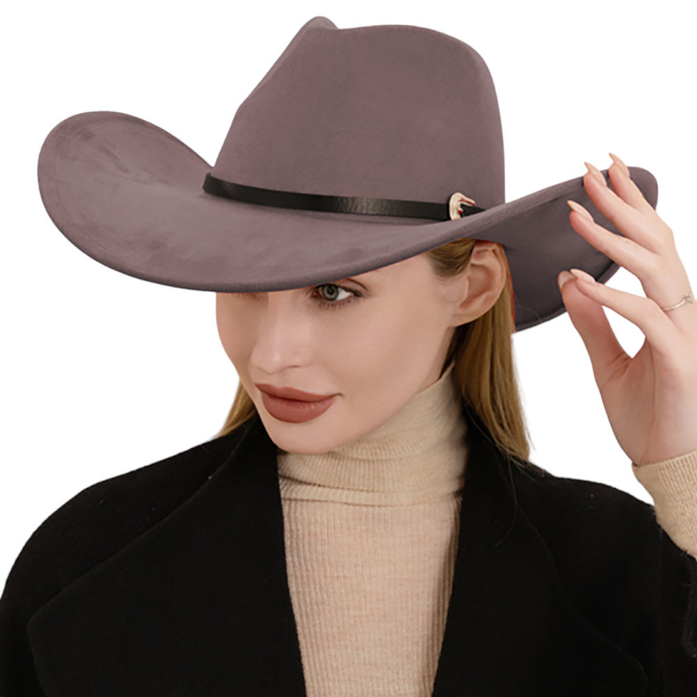 Gray Faux Leather Band Solid Cowboy Fedora Panama Hat, Look great in any setting with this hat. Featuring a smooth, classic design with a solid faux leather band and a western theme, this hat provides both timeless style and versatility. It's the perfect accessory for any casual or formal look.