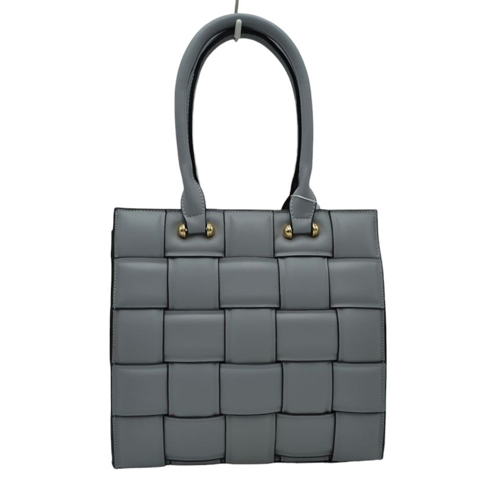Gray Faux Leather Top Handle Cassette Tote Bag, is the perfect accessory for any occasion. Crafted with durable faux leather material, it is strong and reliable. It features a top handle for easy carrying and a cassette shape to aid in keeping the bag lightweight and stylish. Perfect for everyday use or as a lovely gift.