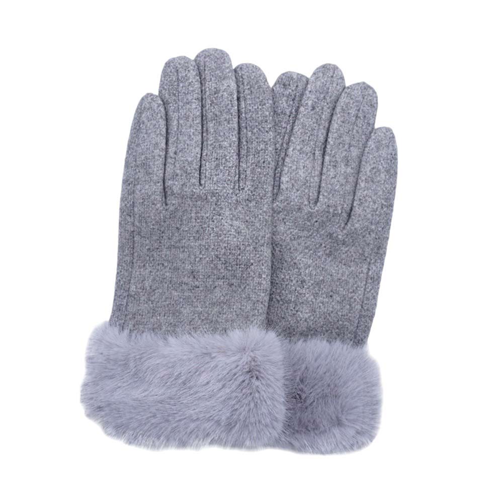 Gray-Fuzzy Fux Fur Collar Smart Touch Gloves, Soft fur collar adds a touch of luxury, while the smart touch technology allows you to use your phone or tablet without taking off your gloves. Experience stylish functionality in the cold weather. It is an incomparable gift to the one you love the most.